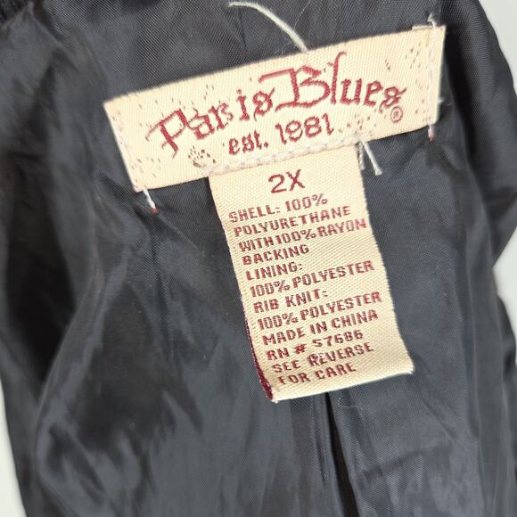 Vintage Moto Jacket Paris Blues Black 2XL 90s Vegan Leather Y2k Goth Biker Bike - Picture 8 of 14
